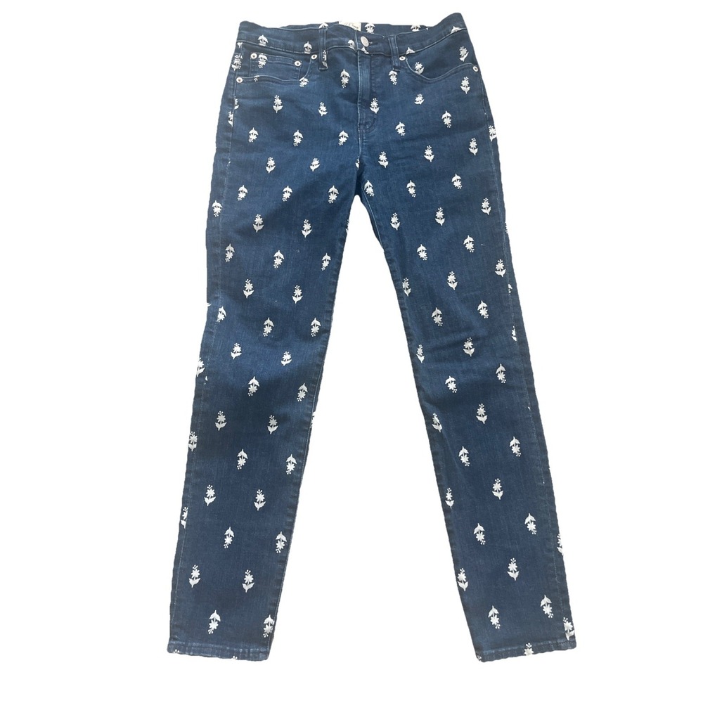 J Crew‎ Women's 9" High-Rise Toothpick Jeans Blue Floral Print 29W X 27L